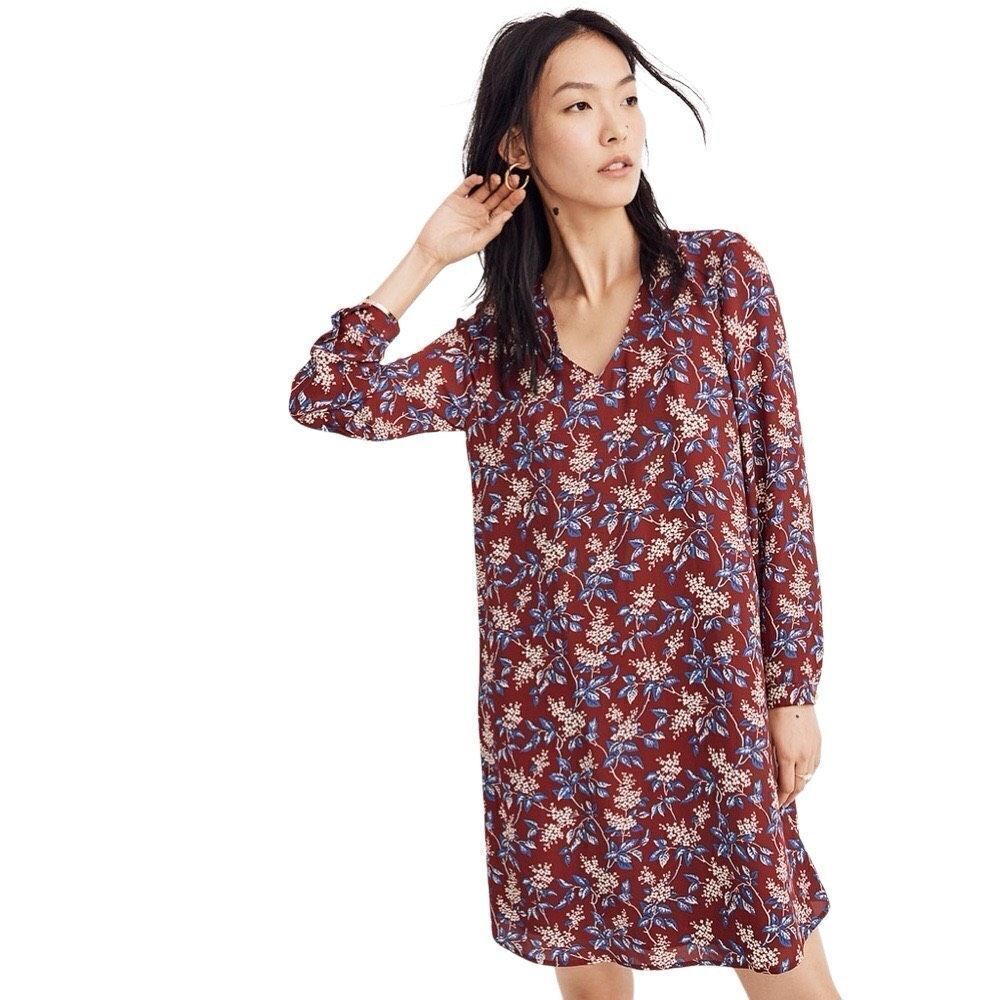 Madewell Antique Flora Button Back Long Sleeve Dress Small